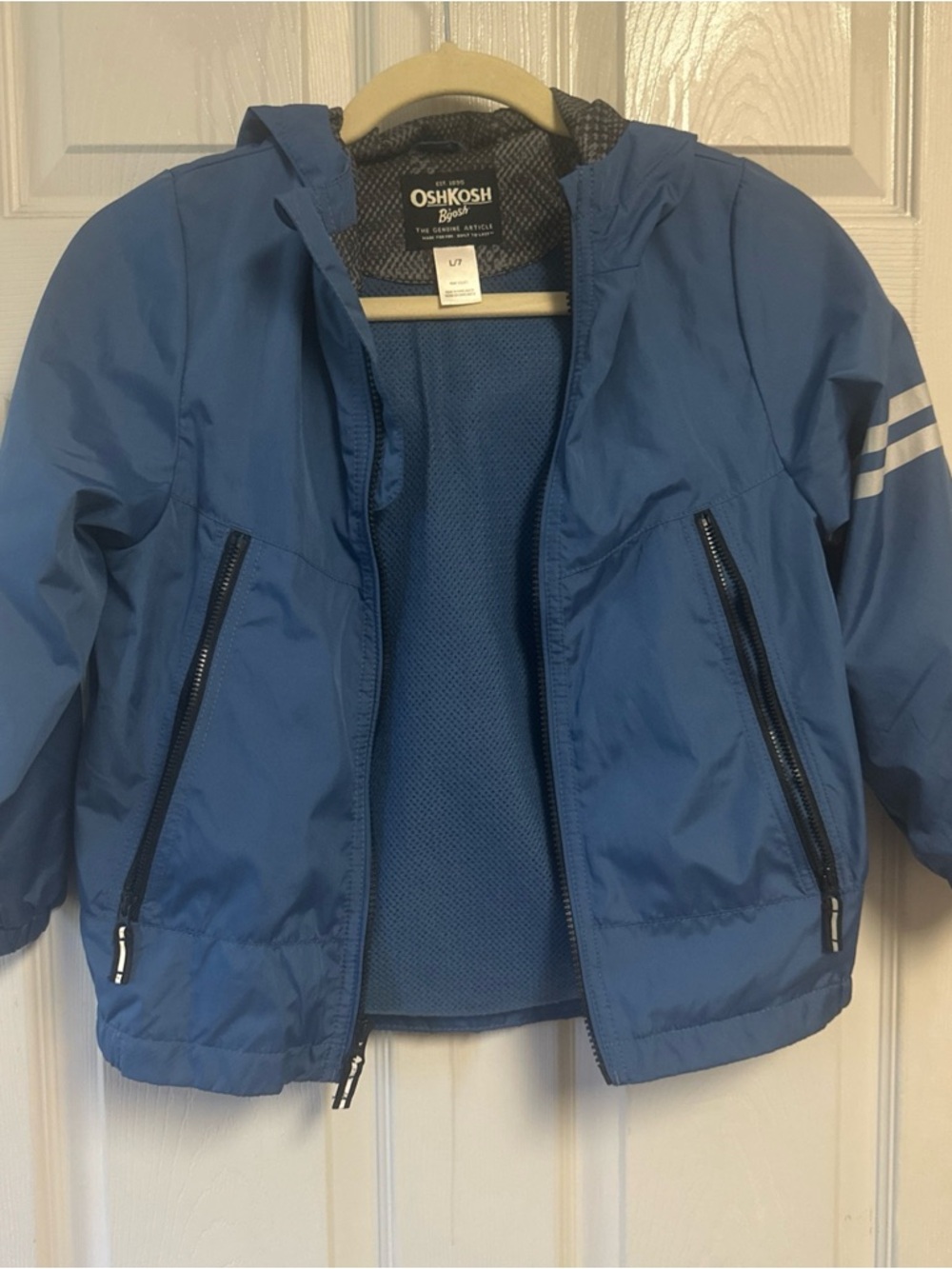 OshKosh B'gosh Blue Hooded Rain Jacket with Reflective Stripes